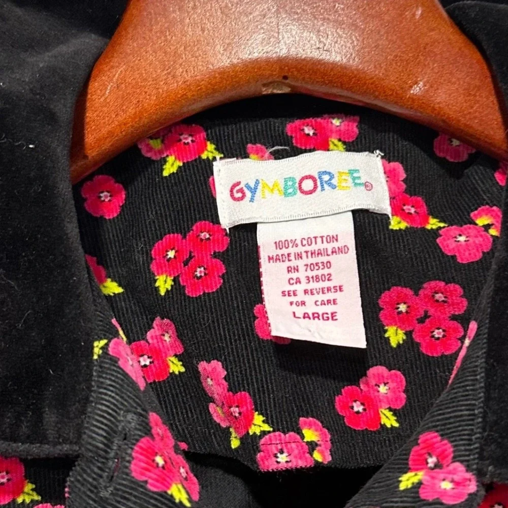 Gymboree Girls Black Pink Floral Corduroy rainbow tag‎ Dress Size Large